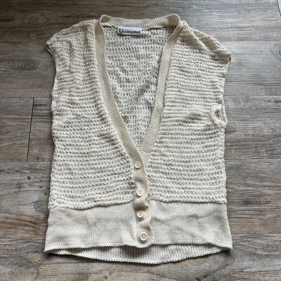 Vintage Knit Vest Medium Button Cream Crochet Layering Fall Nordic 90s 80s - Picture 8 of 8